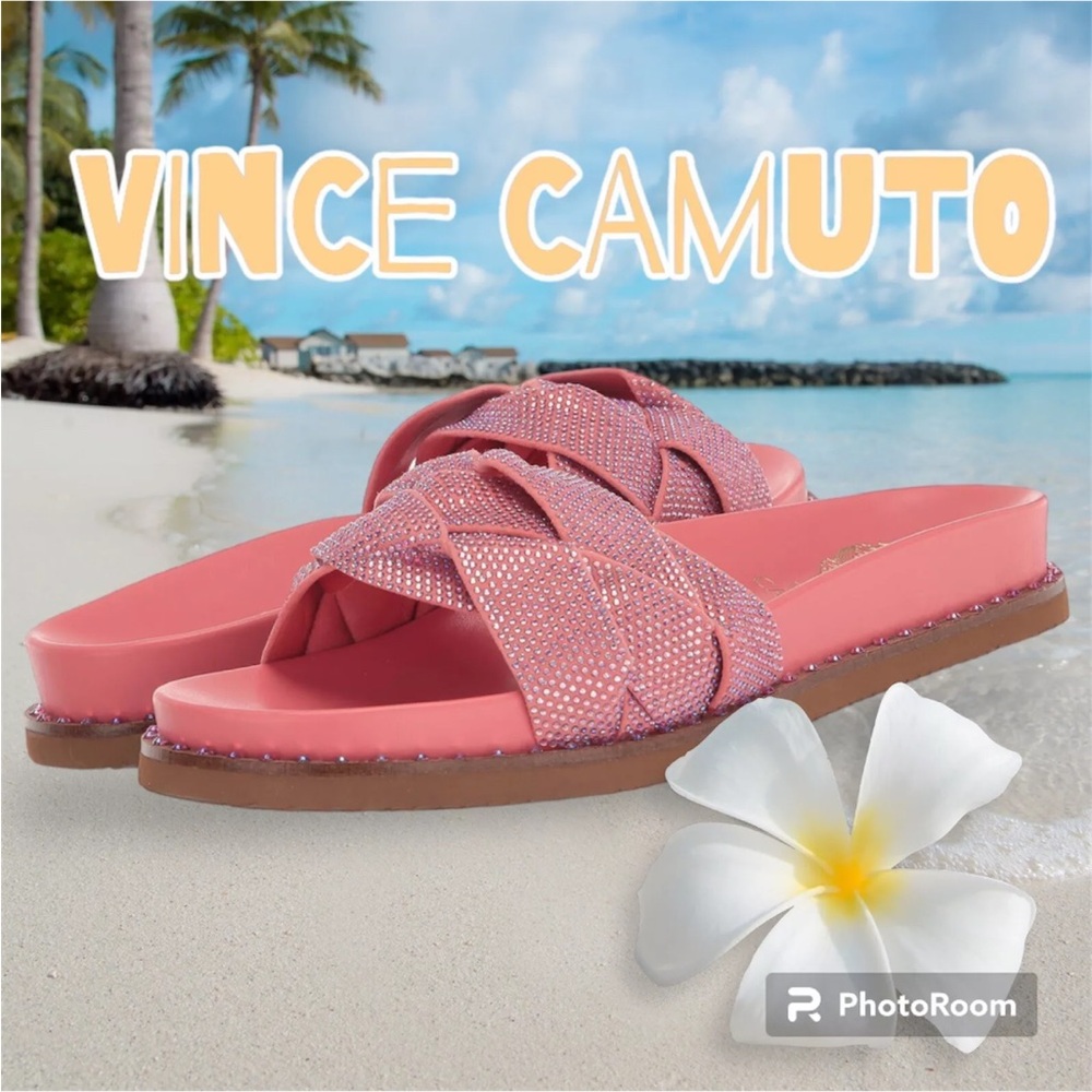 Vince Camuto Slides Braided leather Sparkle Women's Sandal Coral Kevind 6.5**
